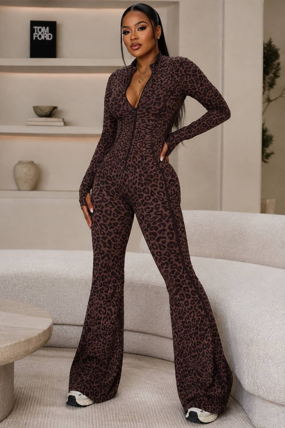 Leopard Print Flare Jumpsuit