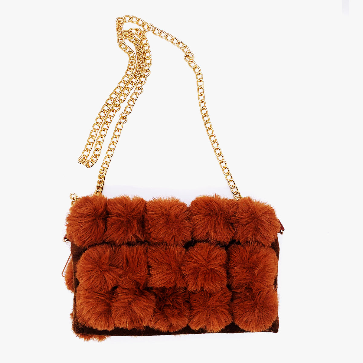 Faux Fur Attachable Gold Chain Medium Handbags