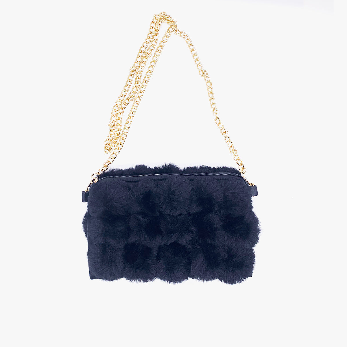 Faux Fur Attachable Gold Chain Medium Handbags