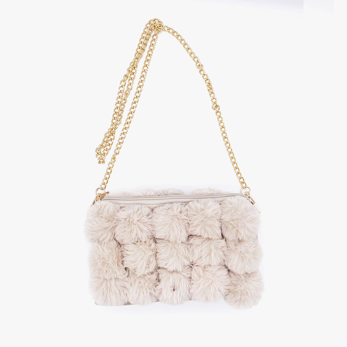 Faux Fur Attachable Gold Chain Medium Handbags